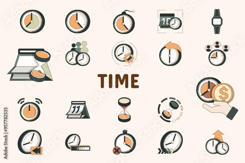 Time Lineal Color Vector Illustration Icon Sticker Set Design Materials