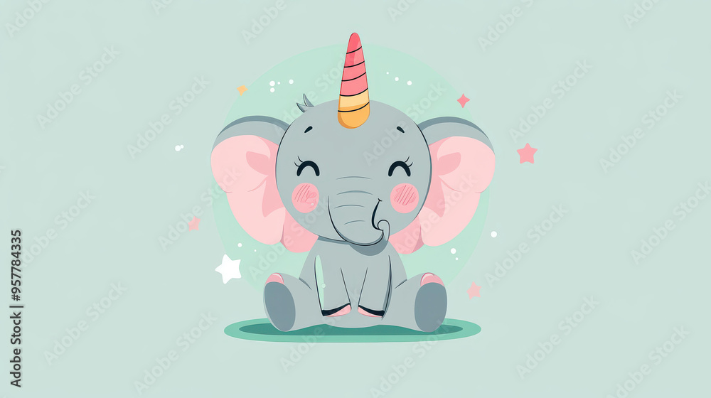 A cute baby elephant dreams of becoming a unicorn or a pony, bringing joy with its playful antics in a greenbox world. A cute baby elephant dreams of becoming a unicorn or a pony, bringing joy with its playful antics in a greenbox world.
