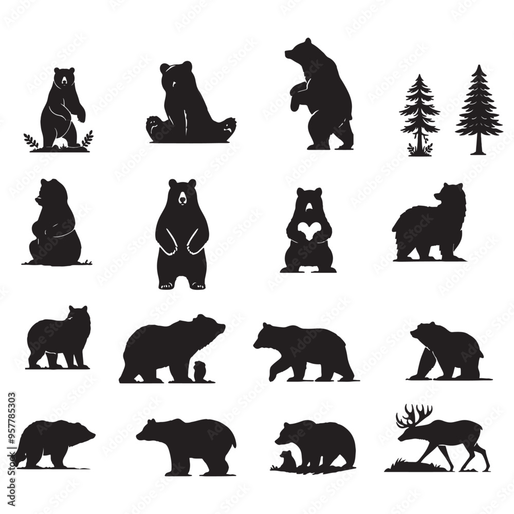 Fototapeta premium set of bears silhouettes on white 