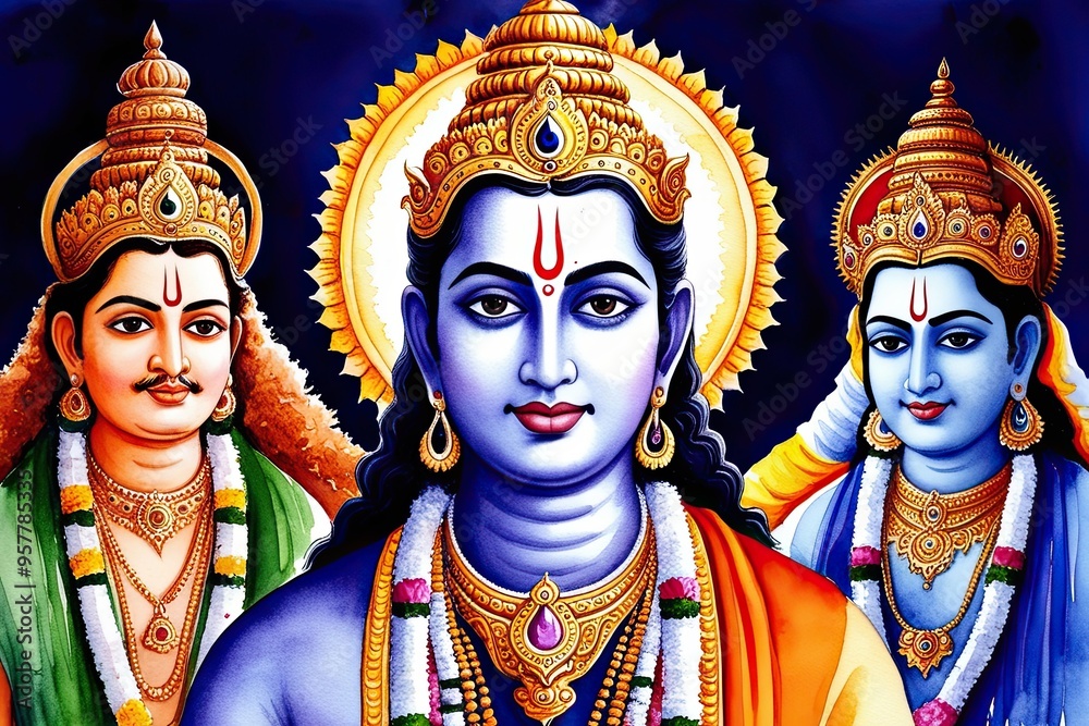 Obraz premium Watercolor Portrait Artwork Celebrating Hindu Devotion and Traditions