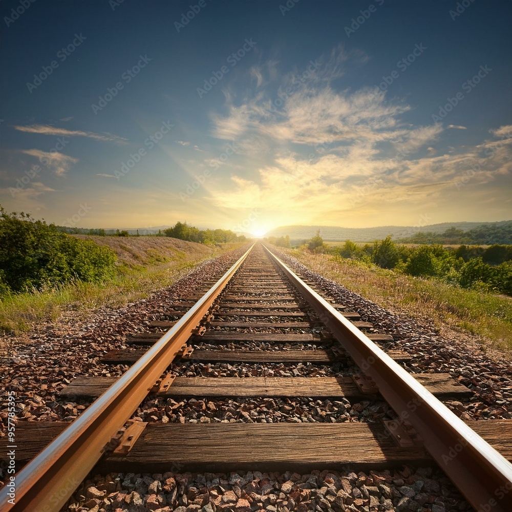 Railroad tracks in the middle of nowhere leading to the horizon Railroad tracks in the middle of nowhere leading to the horizon