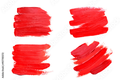 Set of Red paint brush, red brush stroke texture on white background.