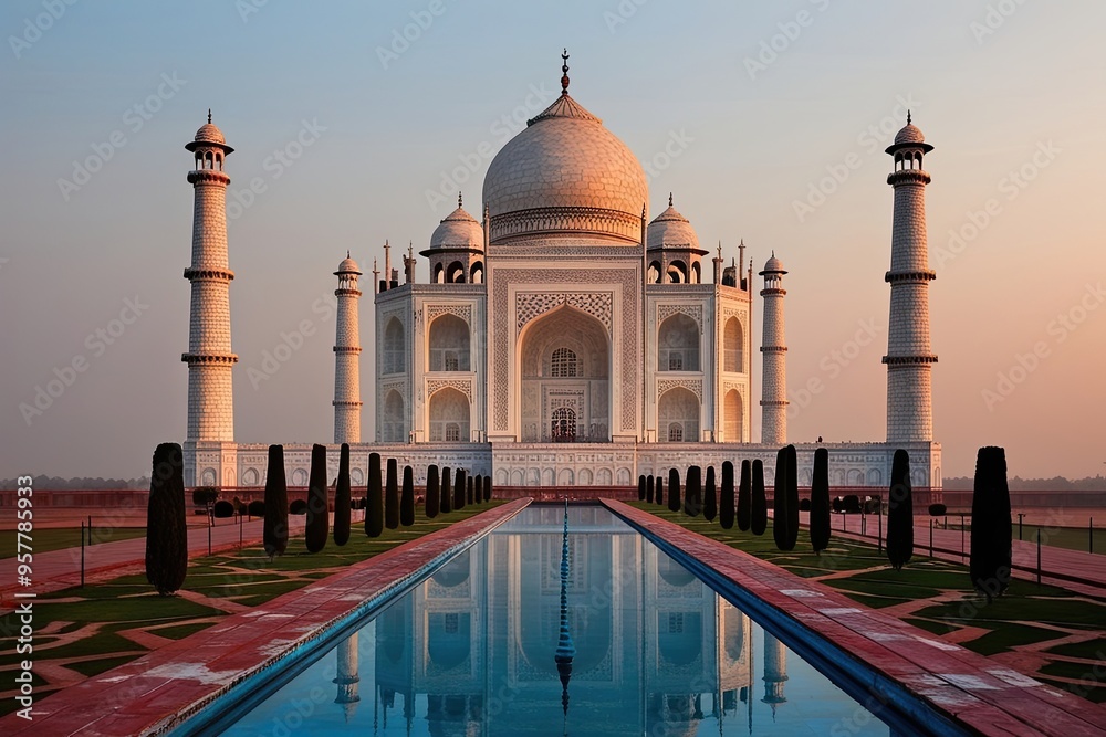 Obraz premium Taj Mahal Artistic Reflections in Agra India Minimalist Aesthetics and Visual Storytelling