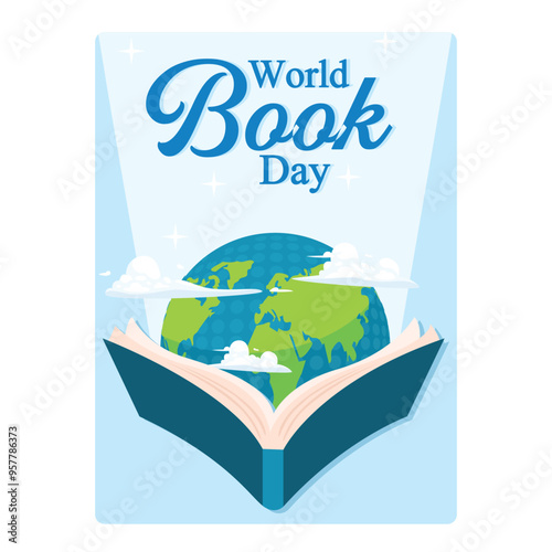 Globe in book. The importance of all knowledge that emerges from a book. World Book Day concept. Flat vector illustration.