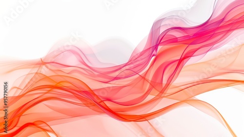 A dynamic display of fluid momentum, featuring vibrant orange and red patterns seamlessly merging with soft light pink gradients, creating a captivating visual experience.