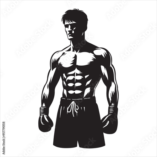 Boxing Boxer Silhouette vector Illustration editable eps 