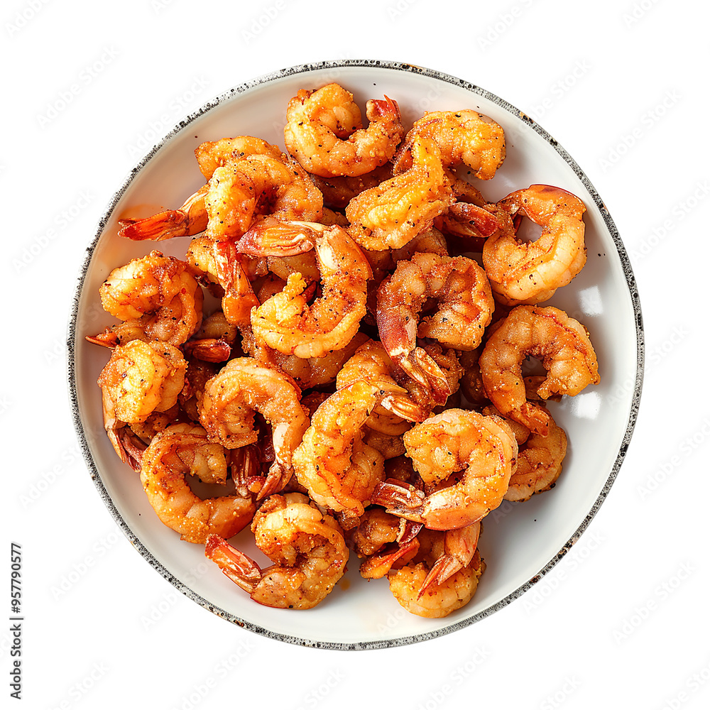 Plate of crispy fried shrimps isolated on a transparent background for engaging visuals Plate of crispy fried shrimps isolated on a transparent background for engaging visuals