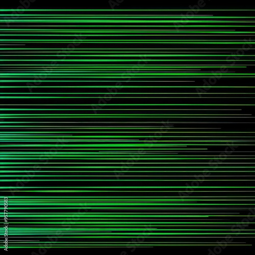 A mesmerizing pattern of hundreds of thin horizontal green lines stretches across a deep black background, creating an intriguing visual rhythm and depth.