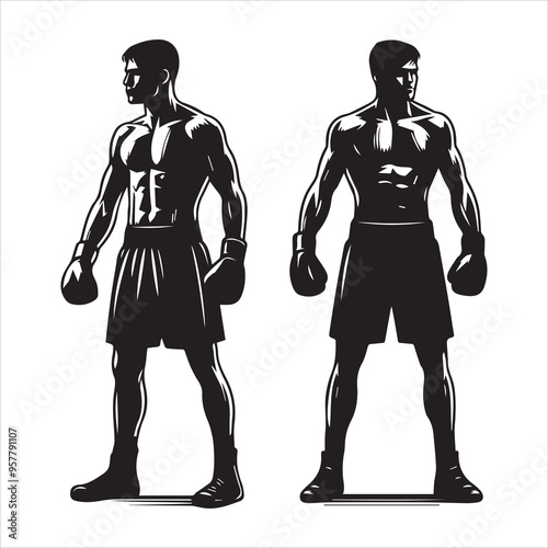 Boxing Boxer Silhouette vector Illustration editable eps 