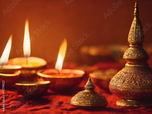 Diwali lamp background with warm, glowing tones 