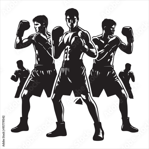 Boxing Boxer Silhouette vector Illustration editable eps 
