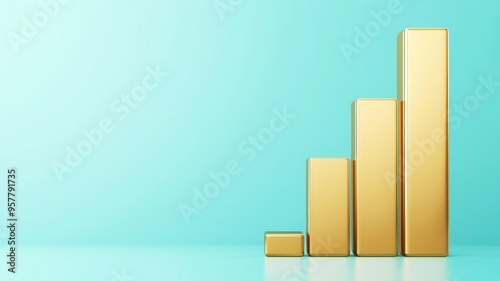 Golden bar graph reflecting off a shiny surface, representing the impact of revenue growth on business success, revenue growth, business impact