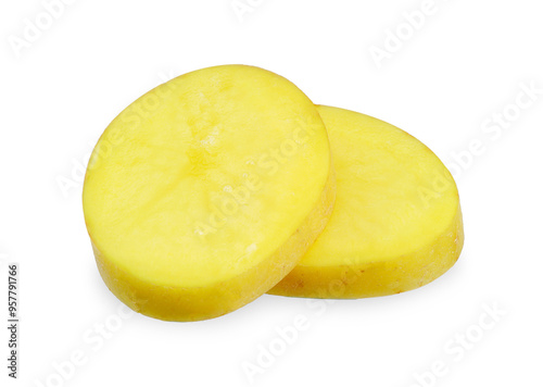 Sliced of Potato isolated on white background.