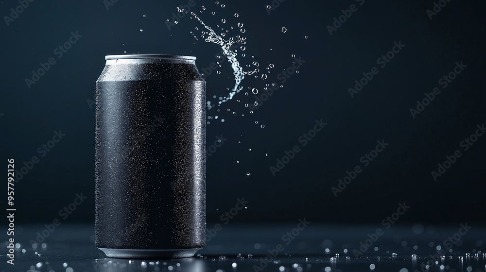 Black Aluminum Can with Water Splash Black Aluminum Can with Water Splash