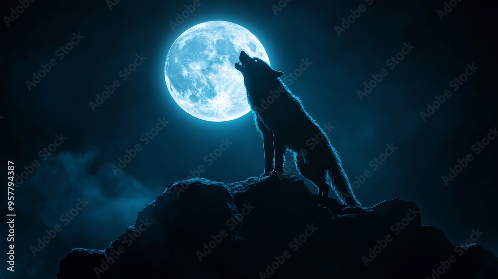 Fototapeta Wolf Howling at the Moon.