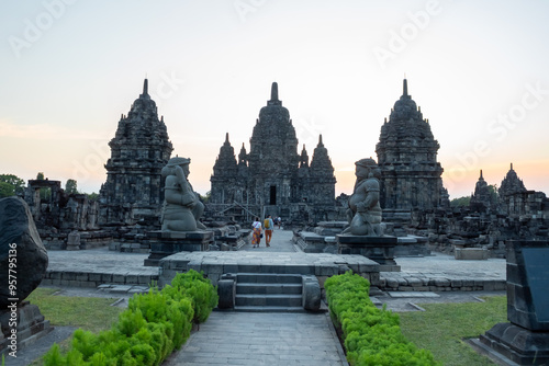 Sewu temple or called Candi Sewu at sunset, part of Prambanan Hindu temple, located on Klaten, Indonesia