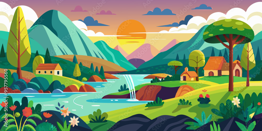 Obraz premium Mountain beautiful landscape background vector design 