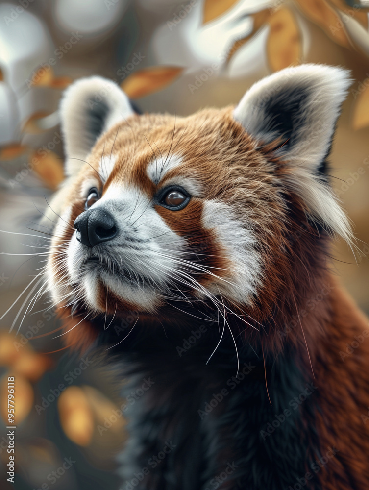 Obraz premium Red Panda, Ailurus fulgens, Lesser Panda Close Up Portrait in Wildlife