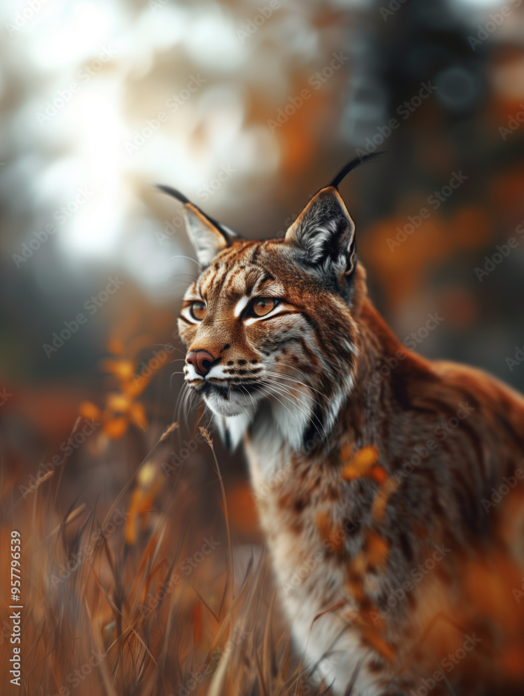 Fototapeta premium Puma, Mountain Lion, Cougar Close Up Portrait in Autumn Nature