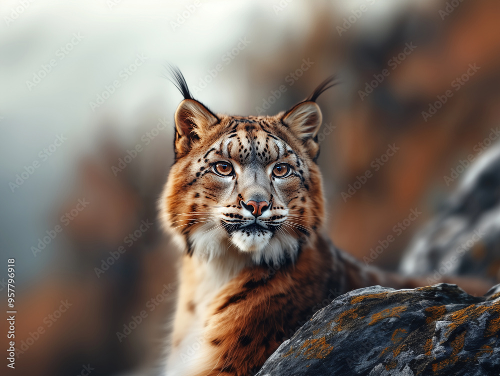 Obraz premium Portrait of a Snow Leopard, Panthera uncia, in Its Mountain Habitat