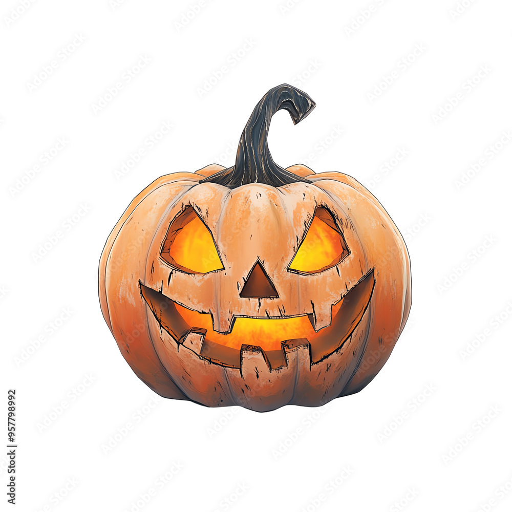 A spooky Halloween pumpkin with a carved face, glowing from within, perfect for festive decorations and seasonal themes. A spooky Halloween pumpkin with a carved face, glowing from within, perfect for festive decorations and seasonal themes.