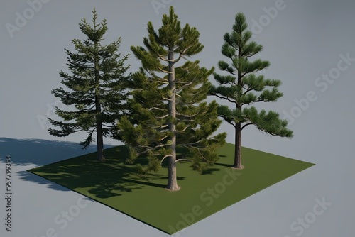 Elevated 3D Visualization of Abies Nordmanniana Black Locust and Jeffrey Pine Trees for Digital Architecture and Design Exploration photo