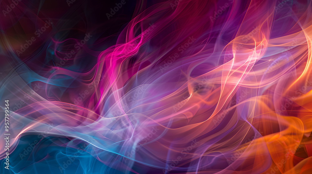 A colorful, abstract painting of a flame with a blue and purple background