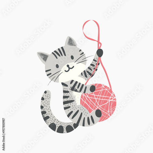 Cute playful kitten illustration