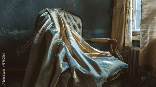 A chair with a blanket draped over it