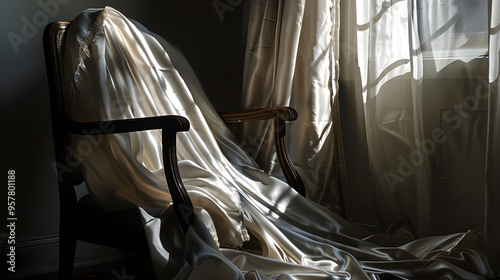 A large piece of fabric is draped over a wall