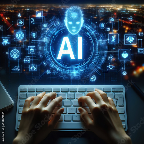 Internet technology and people's networks use AI to help with work, AI technology in everyday life, Artificial Intelligence Processor Concept.