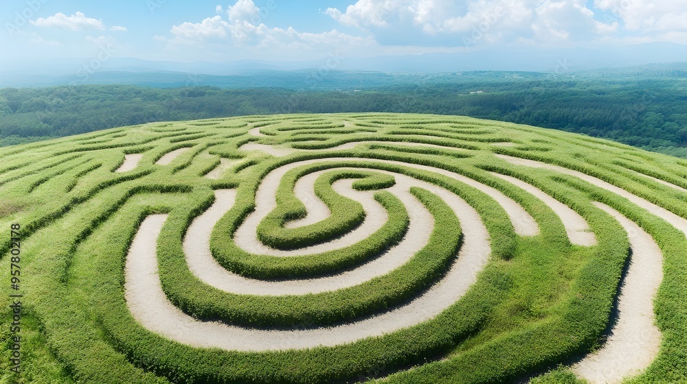 Winding Path Through a Maze Symbolizing Clarity and Direction Toward Success and Achievement Winding Path Through a Maze Symbolizing Clarity and Direction Toward Success and Achievement