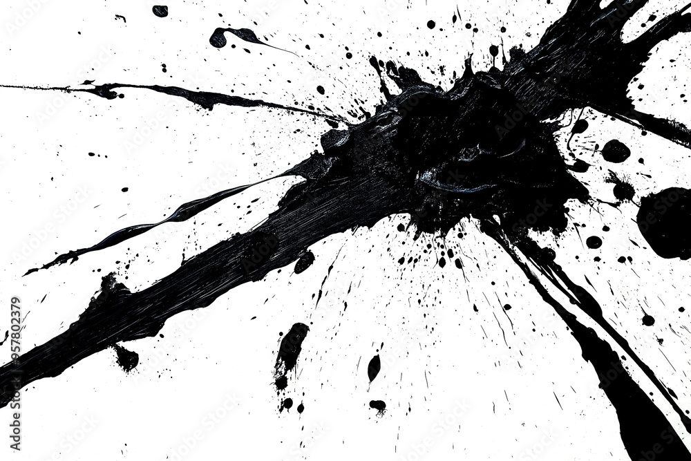 A dynamic black ink splatter on a white background, showcasing abstract art with bold strokes and splashes A dynamic black ink splatter on a white background, showcasing abstract art with bold strokes and splashes