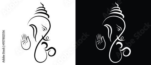 Lord Ganesh line art - Ganesh Face art - Ganesh Chaturthi - Ganapati Festival. isolated on white background. Vector illustration.