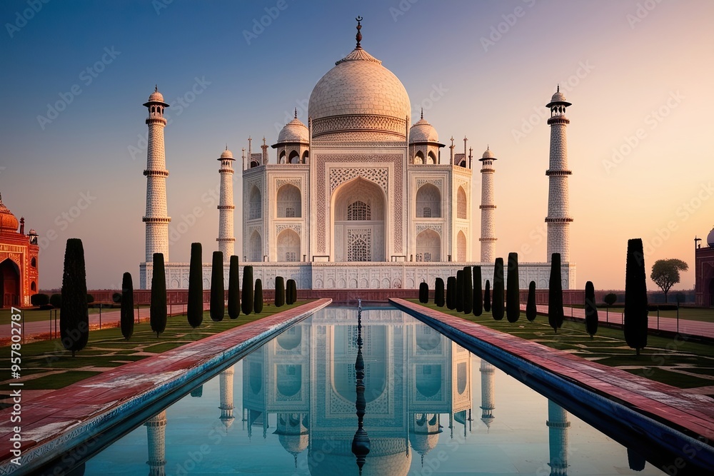 Obraz premium Enchanting Taj Mahal Exploring Dual-Themed Contemporary Visual Splendor in India