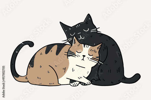Adorable cats cuddling together
