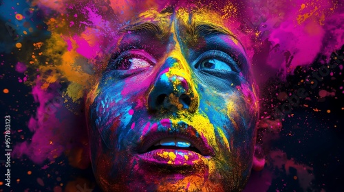Colored powder exploded on the woman's face.