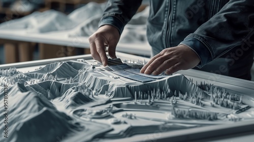 Architectural designers are showing off sustainable green building models with innovative, environmentally friendly renewable energy.