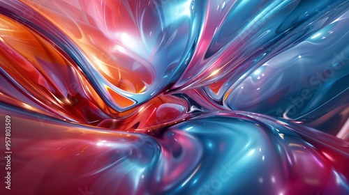 A flowing wave of abstract light in motion highlights vibrant colors against a dark background, creating a dynamic and visually captivating design.