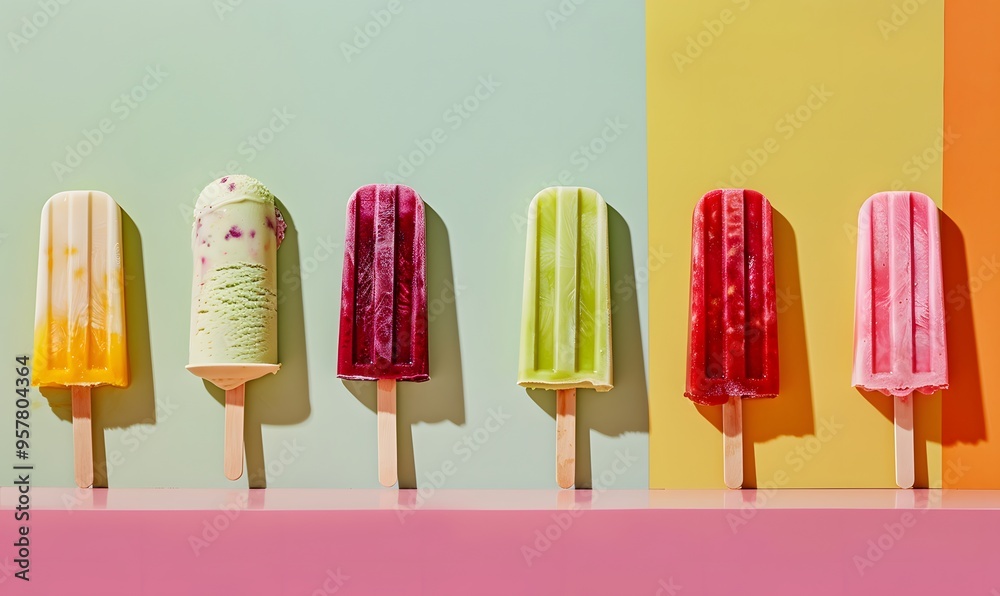 Set of bright ice cream popsicle. Set of bright ice cream popsicle.