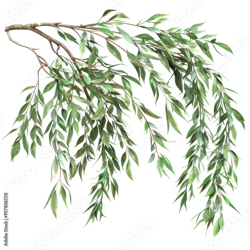 A Vibrant Display of Nature's Elegance: A Collection of Lush Green Branches with Graceful Leaves Cascading Beautifully Against a Black Background