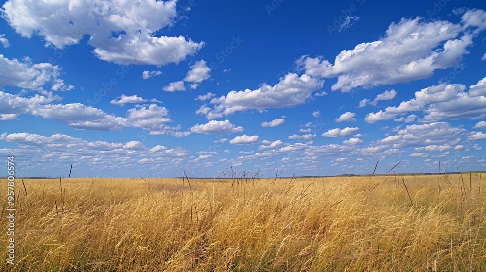 07240954 78. Expansive meadow filled with tall golden grasses swaying gently in the wind, under a deep blue sky with scattered cumulus clouds, the sun low in the sky casting a warm glow over the scene 07240954 78. Expansive meadow filled with tall golden grasses swaying gently in the wind, under a deep blue sky with scattered cumulus clouds, the sun low in the sky casting a warm glow over the scene
