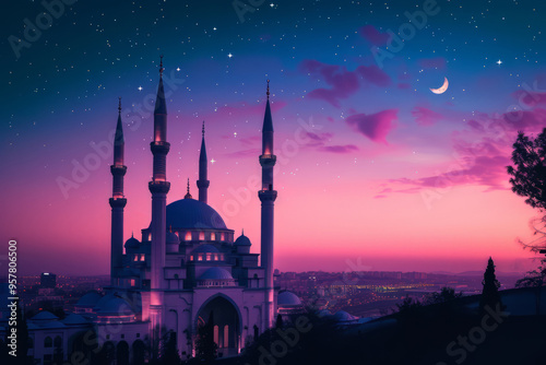 Wallpaper Mural A mosque in the night with a moon Torontodigital.ca