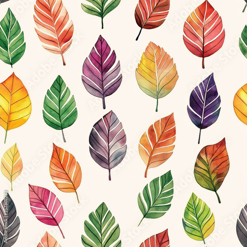 Watercolor leaf Pattern, leaves seamless pattern design