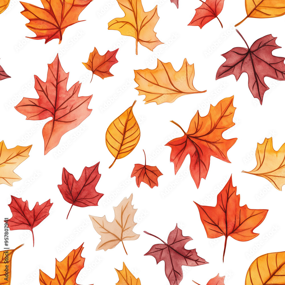 Fototapeta premium Watercolor leaf Pattern, leaves seamless pattern design