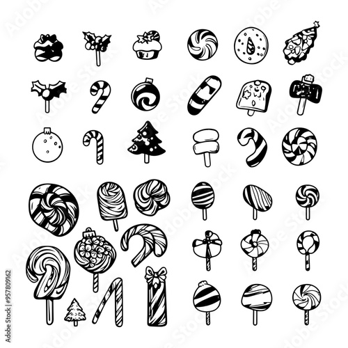 Hand-Drawn Christmas Candy and Sweets Icons Festive Holiday Treats Collection