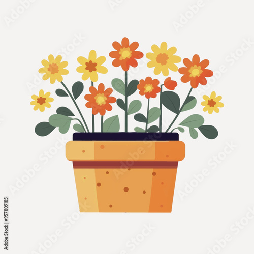 Colorful potted flowers illustration