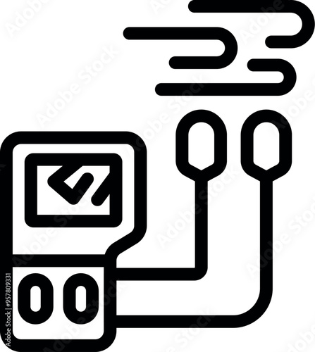 This bold line icon depicts a tonometer measuring blood pressure, a crucial indicator of hypertension risk