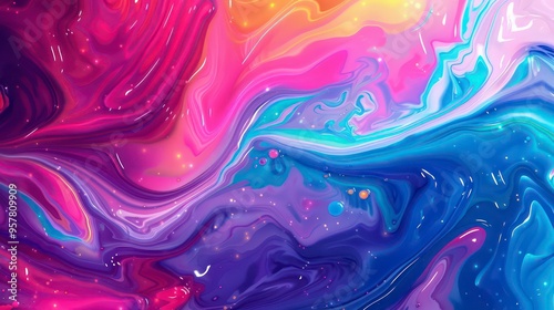 A liquid gradient with vibrant colors merges smoothly, creating a visually dynamic effect with a subtly distorted texture that adds depth and movement.