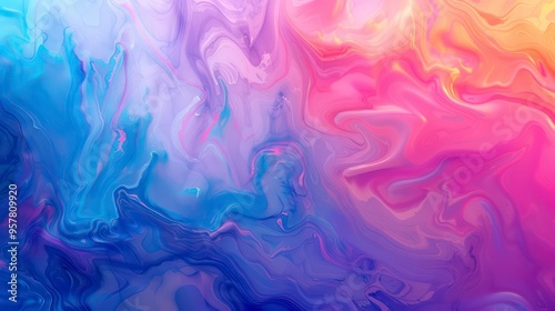 A liquid gradient with vibrant colors merges smoothly, creating a visually dynamic effect with a subtly distorted texture that adds depth and movement.